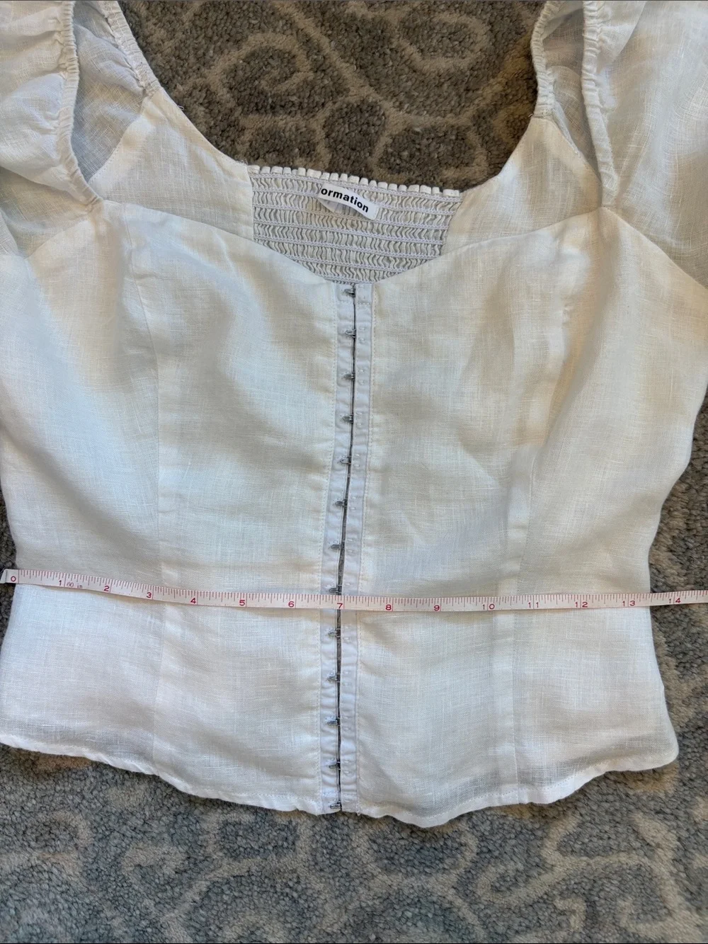 Reformation Simmie White Linen Puff Sleeve Corset Blouse Top Size 6